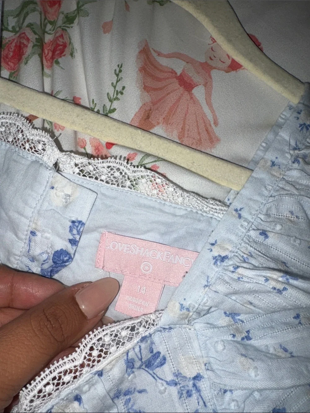 LoveShackFancy Light Blue Floral Ruffle Blouse for Girls